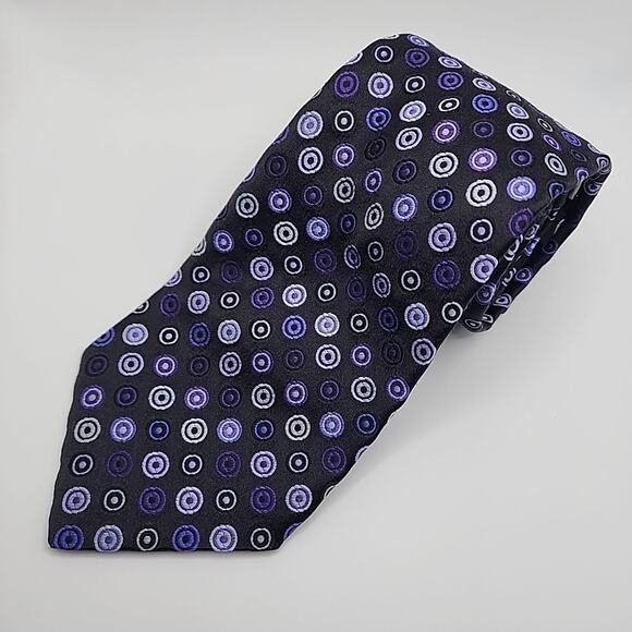 Nino's London Silk Necktie Black w/Purple Circles Hvy Wt - Italy - Like New - Picture 3 of 4
